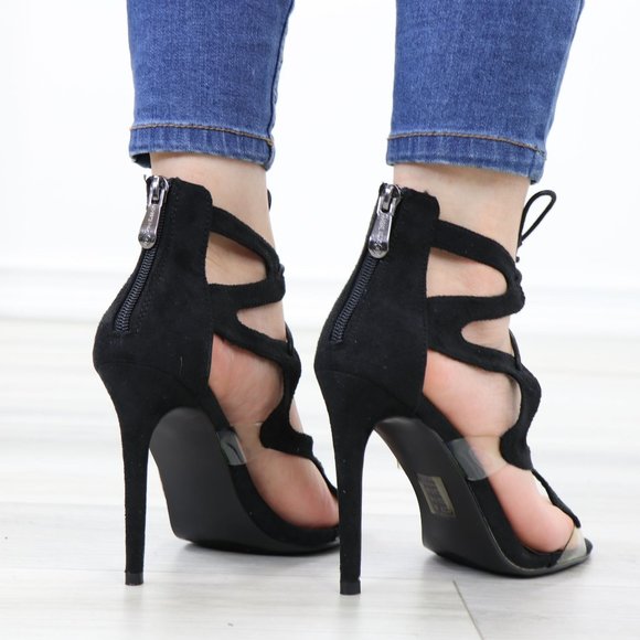 Strappy Nude High Heel Gladiator Sandals - Picture 6 of 11